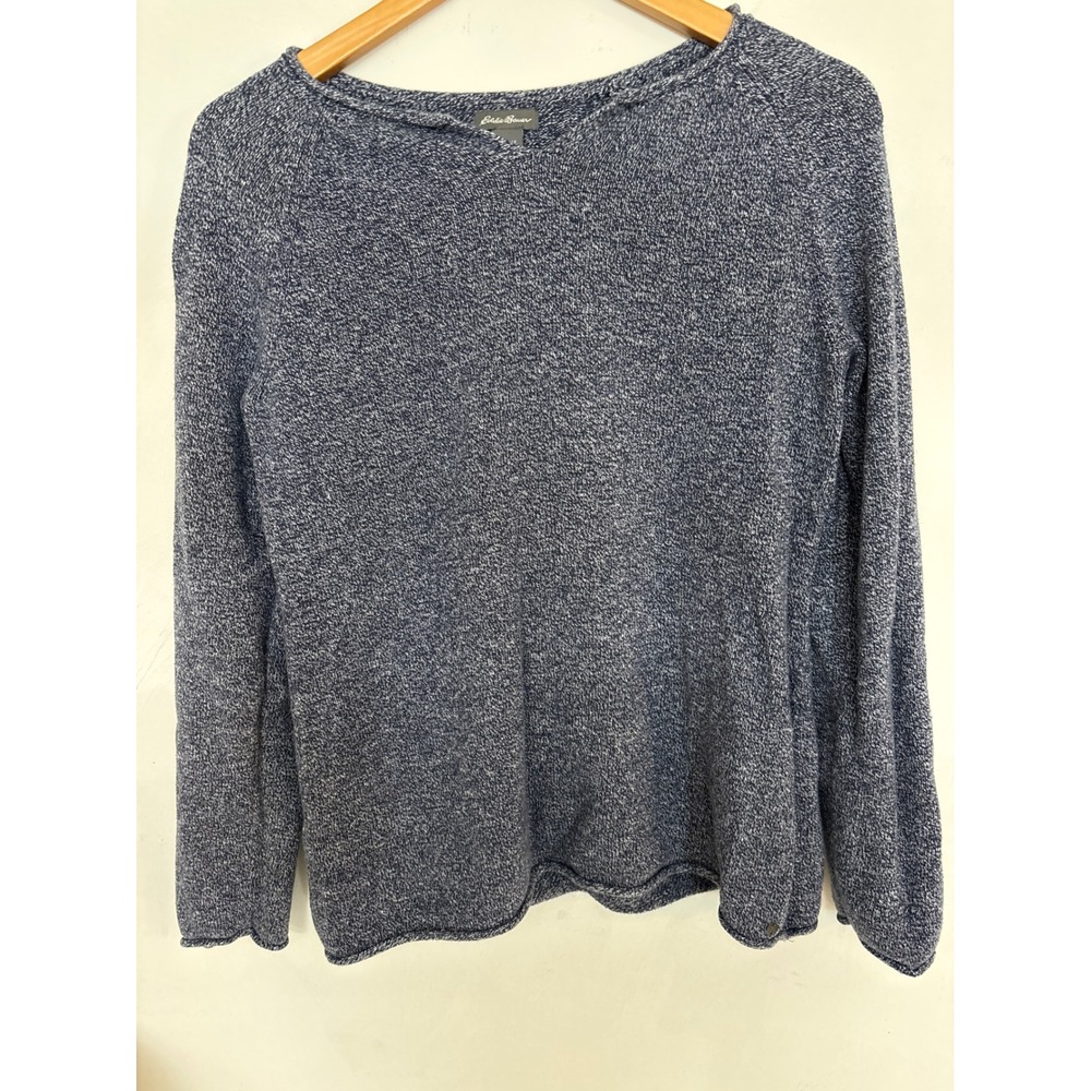 Eddie Bauer Womens Navy Blue White Marled Knit Boat Neck Raglan Sweater Size M